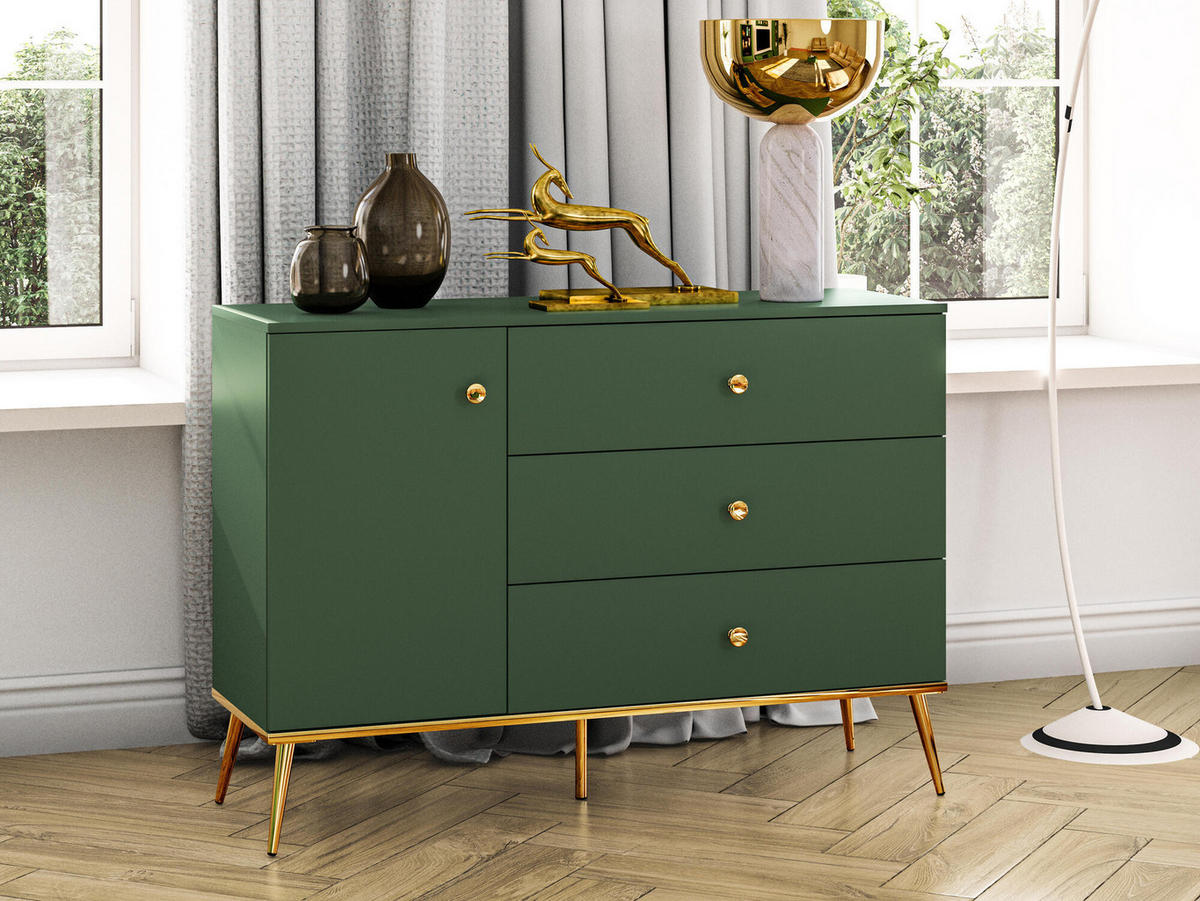 SIDEBOARD FORT Grün, Gold 120x40x85 cm - Goldfarben/Grün, Holzwerkstoff (120/85/40cm) - FURNLUX