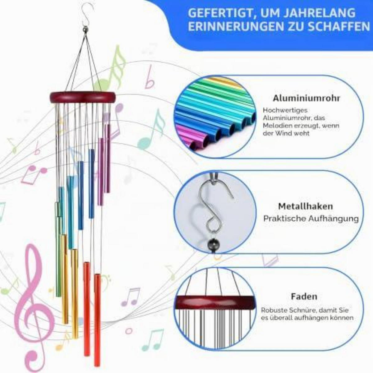 WINDSPIEL 2-teiliges Set Aluminiumrohr Regenbogenfarben 61 cm - Multicolor, Metall (61/8.5/1cm)