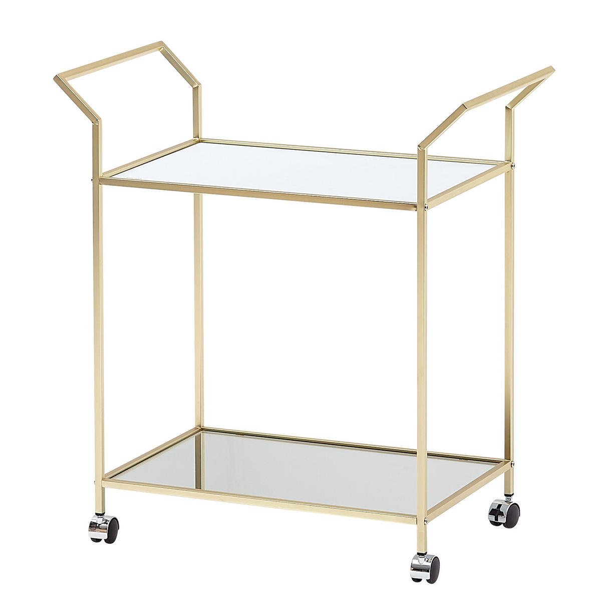 SERVIERWAGEN – Gold, Verspiegelte Ablagen, auf Rollen - Goldfarben, Glas/Metall (73/78/37cm) - KADIMA DESIGN