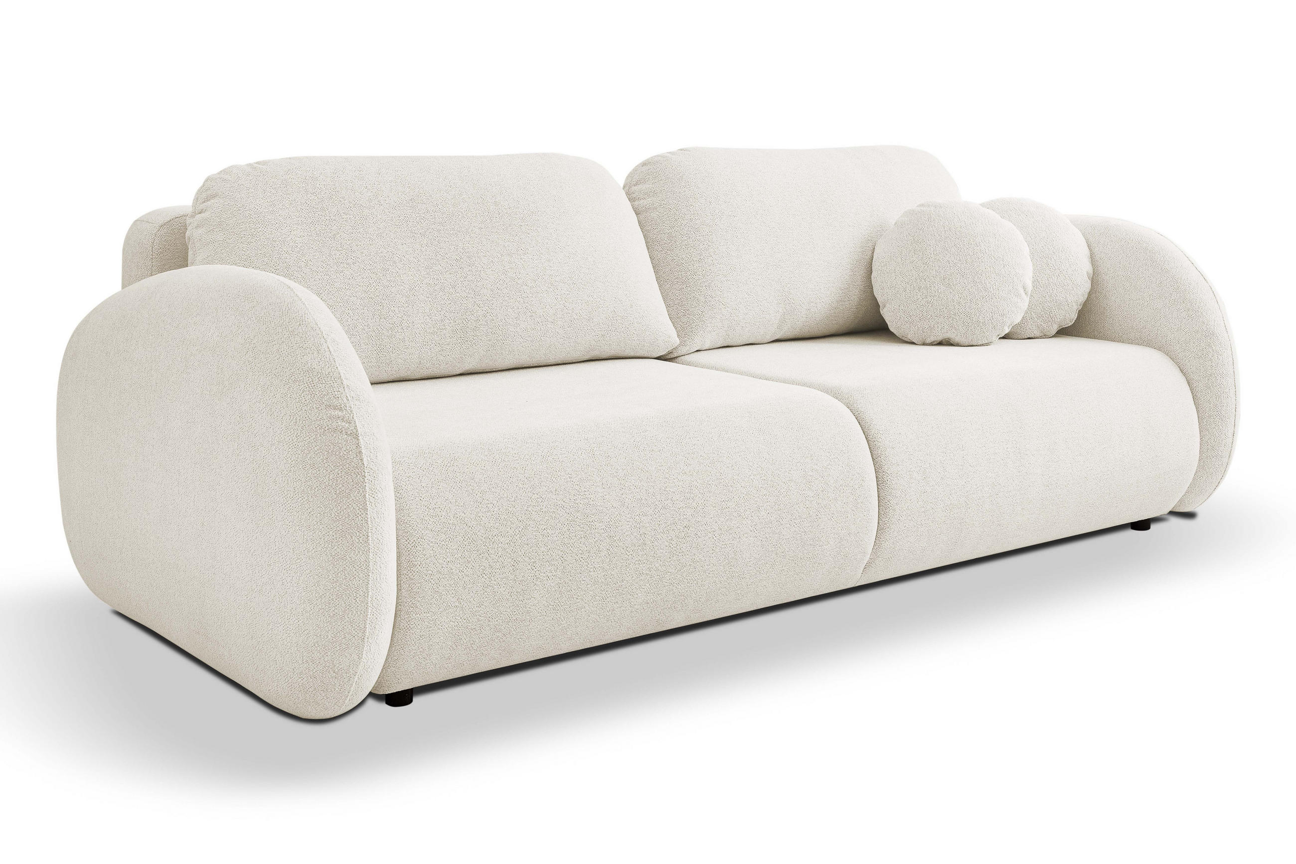 SOFA LOOP Schlaffunktion & Bettkasten PUR-Schaum Schwarze Kunststofffüße skandinavischer Stil lose Rückenkissen freistehend 234x112x86 cm White - Weiß, Holz/Textil (234/86/112cm) - DomoHome