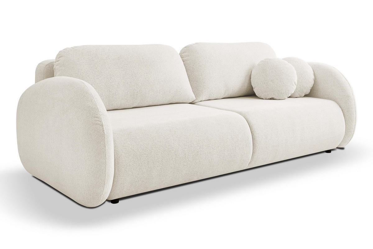 SOFA LOOP Schlaffunktion & Bettkasten PUR-Schaum Schwarze Kunststofffüße skandinavischer Stil lose Rückenkissen freistehend 234x112x86 cm White - Weiß, Holz/Textil (234/86/112cm) - DomoHome