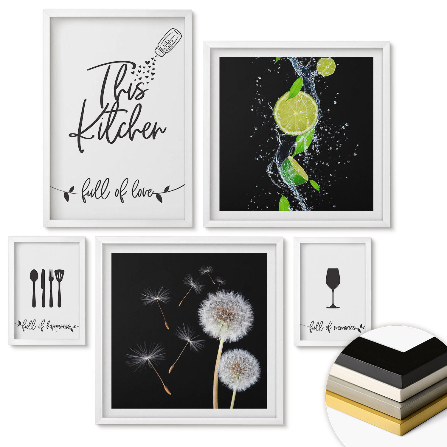 WANDBILDER 5er-Set - 50x50 cm & 20x30 cm & 40x60 cm Weißer Rahmen - Blumenposter Paris London - Weiß, Kunststoff (40/60cm) - ArtPrintCave