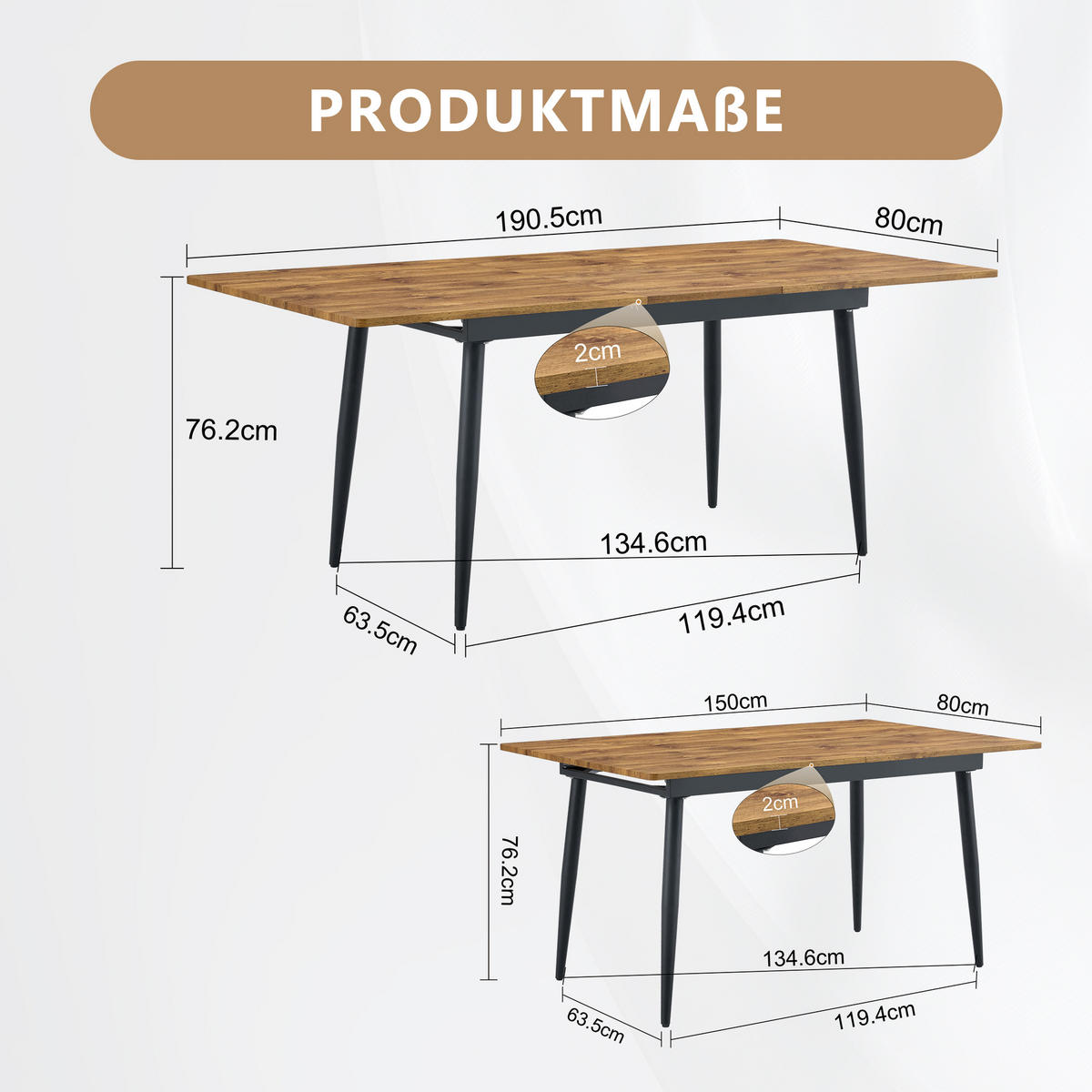 ESSTISCH ausziehbar 190,5/150 cm DE-40077 Natur - Naturfarben, Holzwerkstoff (80/190.5/76.2cm) - ComfortXL