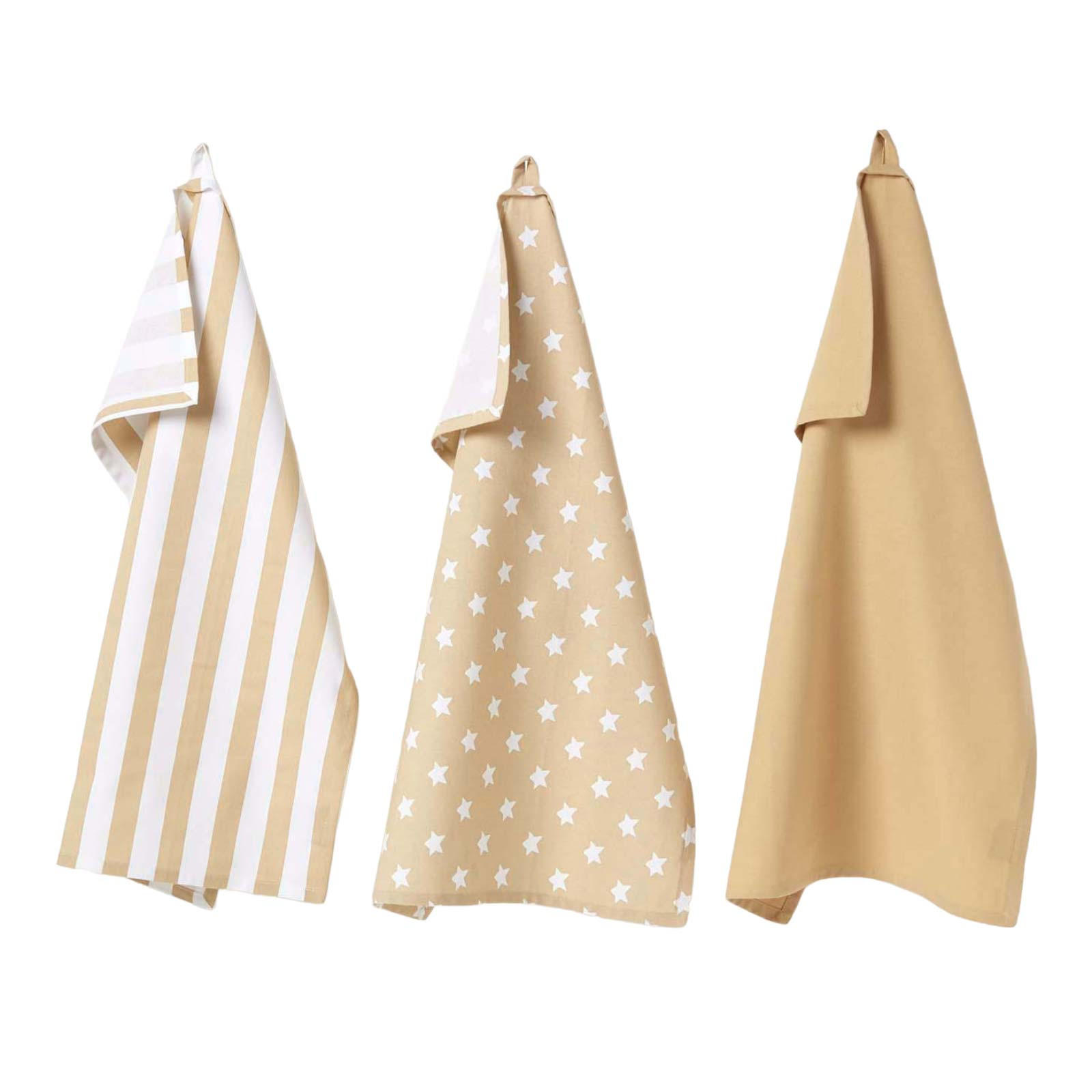 GESCHIRRTÜCHER Sterne, 3er-Set, 100% Baumwolle - Beige, Textil (50/70cm) - Homescapes