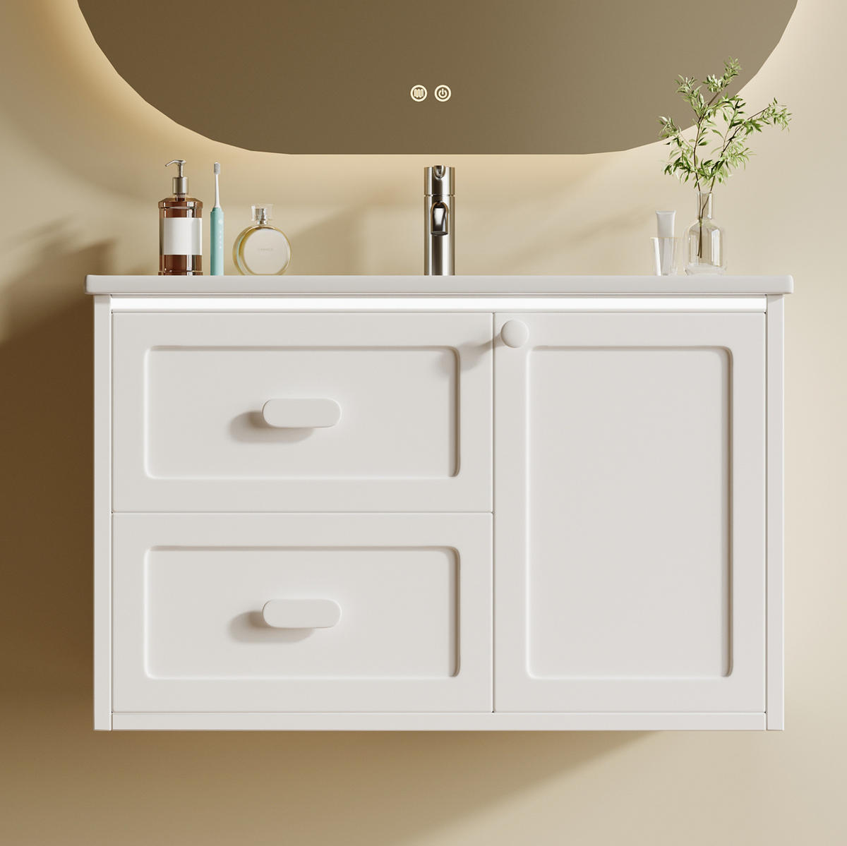 WASCHTISCHKOMBI 76/46/51 cm aus Keramik und MDF mit LED-Radarsensor-Beleuchtung - Weiß, Holzwerkstoff (76/51/46cm) - OKMYHOME