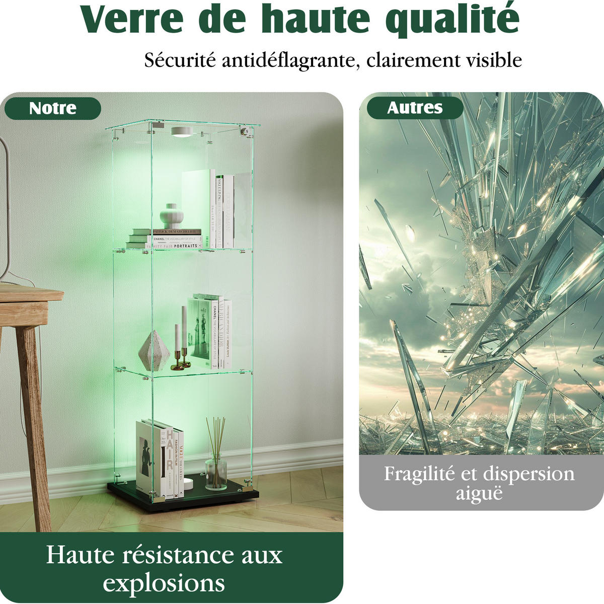 VITRINE 125x42x36 cm, LED, 1 Tür, 3 verstellbare Böden, Schwarz - Schwarz, Holz (40/123/35cm)