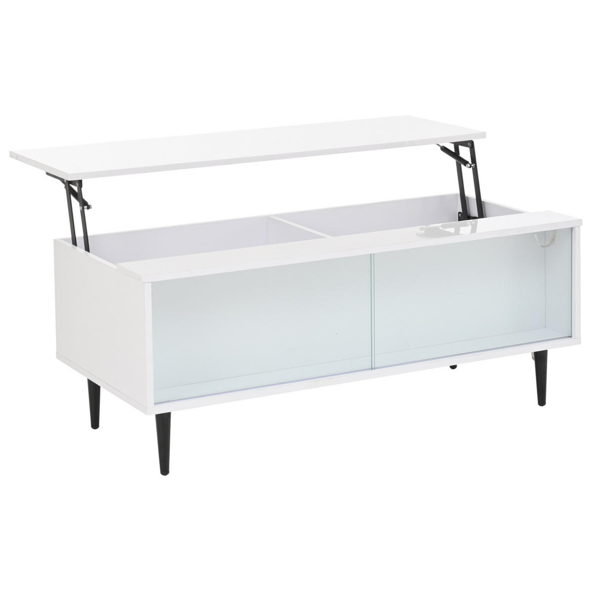 COUCHTISCH höhenverstellbar 105 x 50 x 43 cm Weiß mit LED und Stauraum - Weiß, Holzwerkstoff (105/50/43cm) - Meubliv