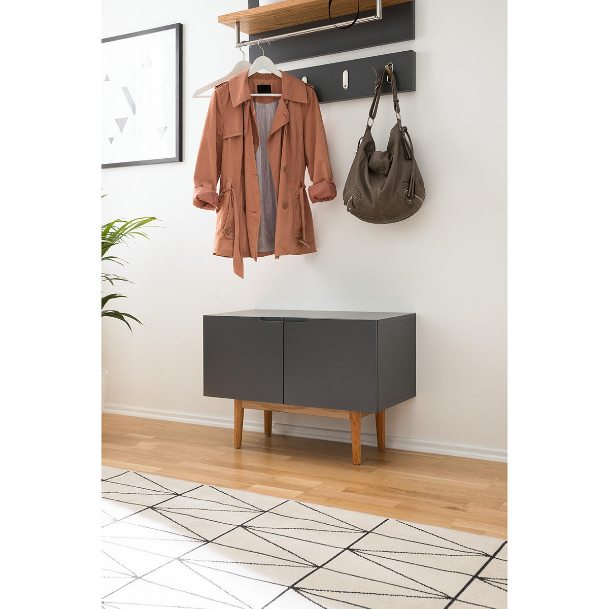 SCHUHKOMMODE - Eichefarben/Grau, Holzwerkstoff (76/52/37cm) - home24