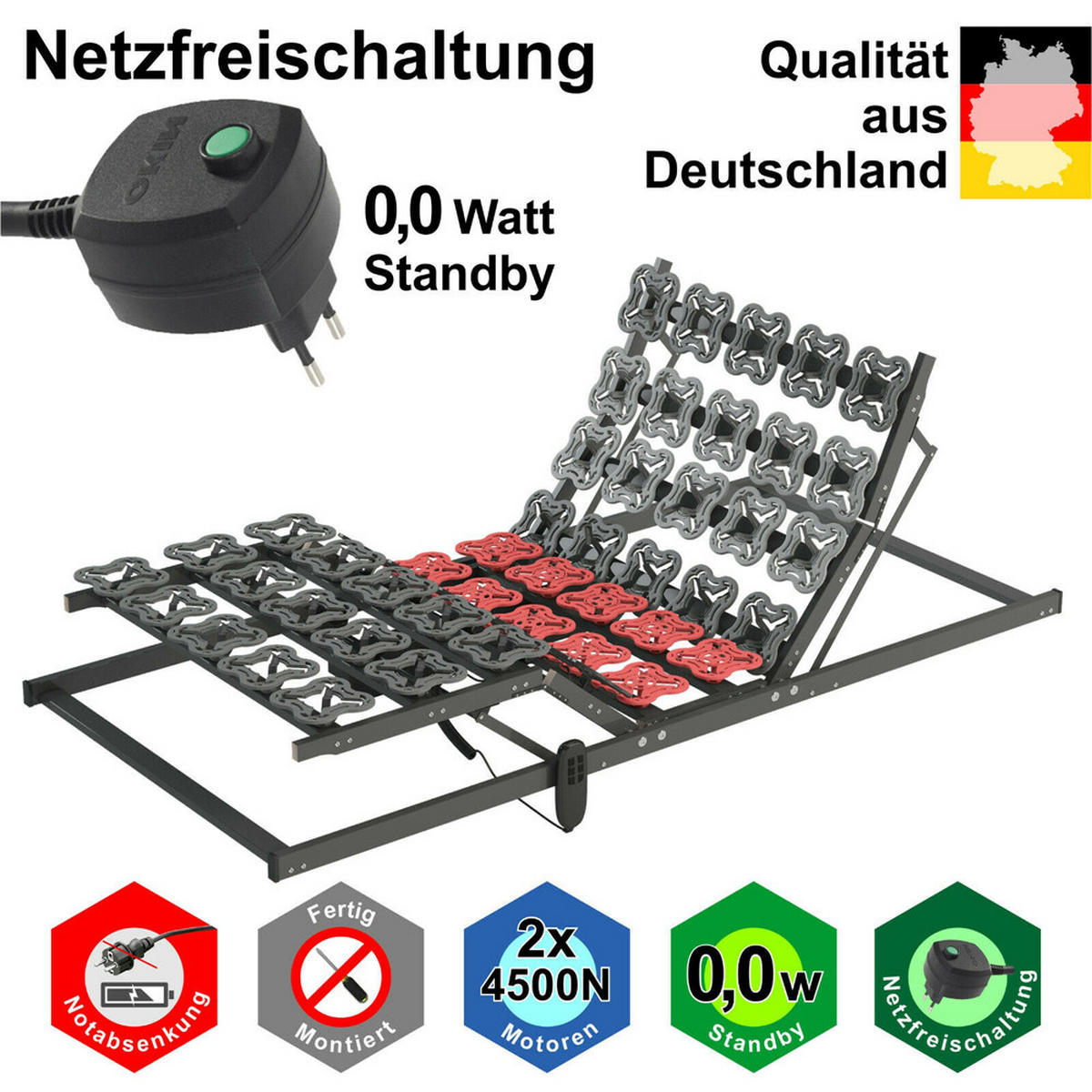 ELEKTRISCH Teller-Lattenrost Verstellbar TerraMed T-Flex 90x200 cm 12,5 cm Hoch 5-Zonen - Anthrazit/Schwarz, Holz (90/200cm) - Matratzen Perfekt