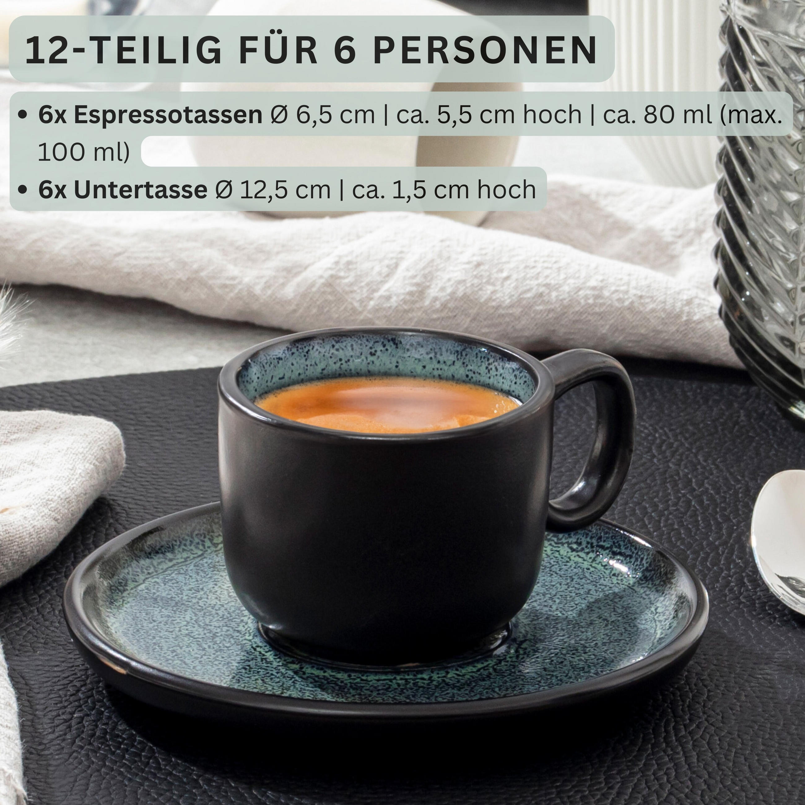 ESPRESSOTASSEN SET MALMÖ - 12 teilig aus Steingut - Grün, Stein (0.08L) - Sänger
