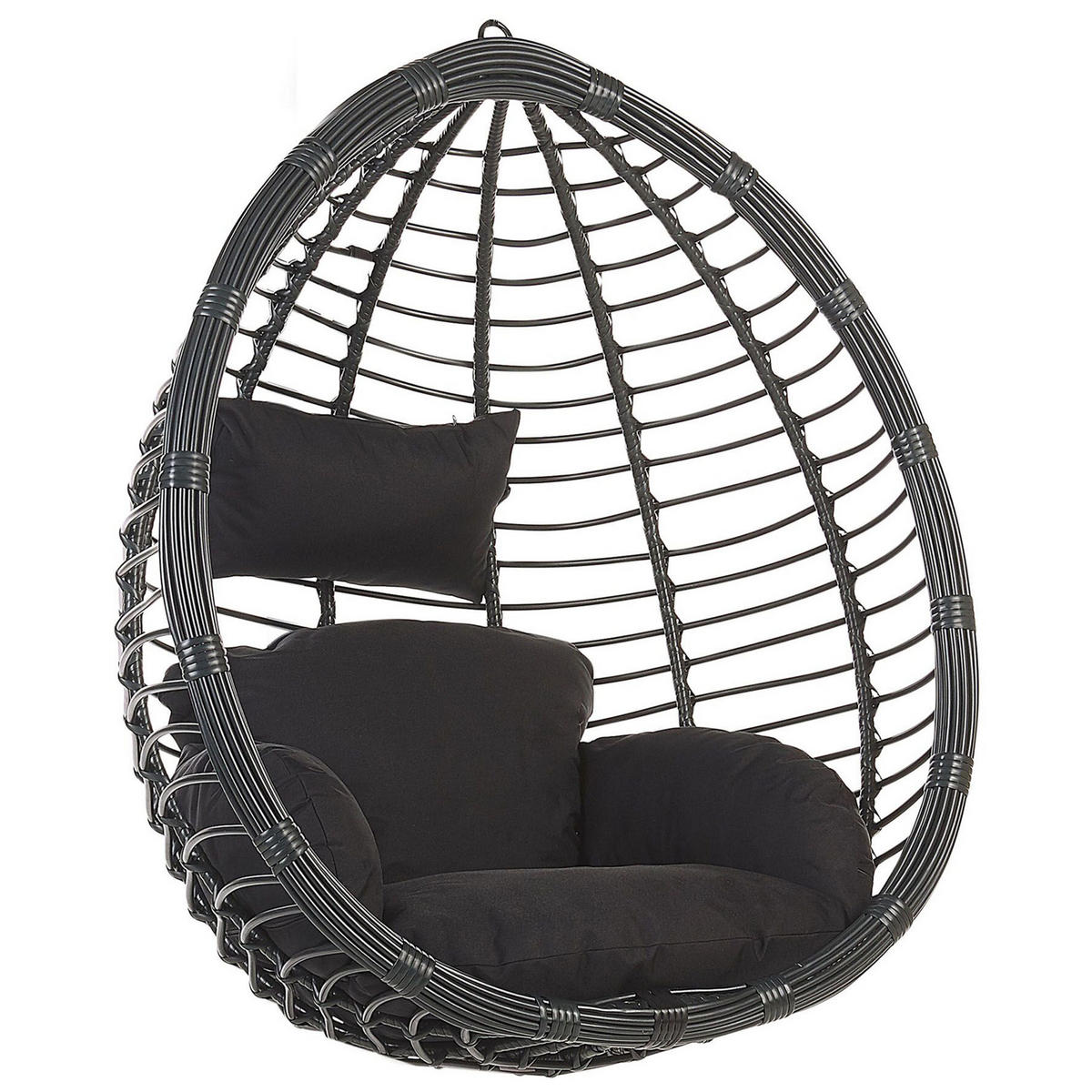 HÄNGESESSEL PE Rattan schwarz 106 cm Tollo - Schwarz, Kunststoff (106/116/74cm) - Beliani