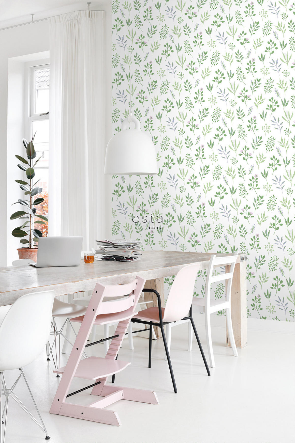 TAPETE Blumenmuster im skandinavischen Stil 50 x 900 cm - Grün, Papier (50/900cm) - ESTAhome