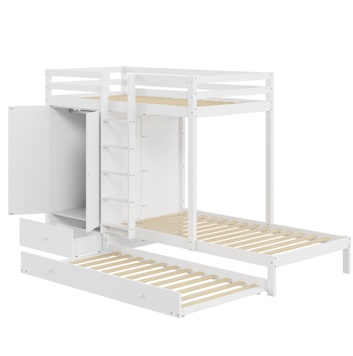 ETAGENBETT 90/200 cm Weiß aus Holz mit Ausziehbett und Kleiderschrank - Weiß, Holz (90/200cm) - Flora Grace