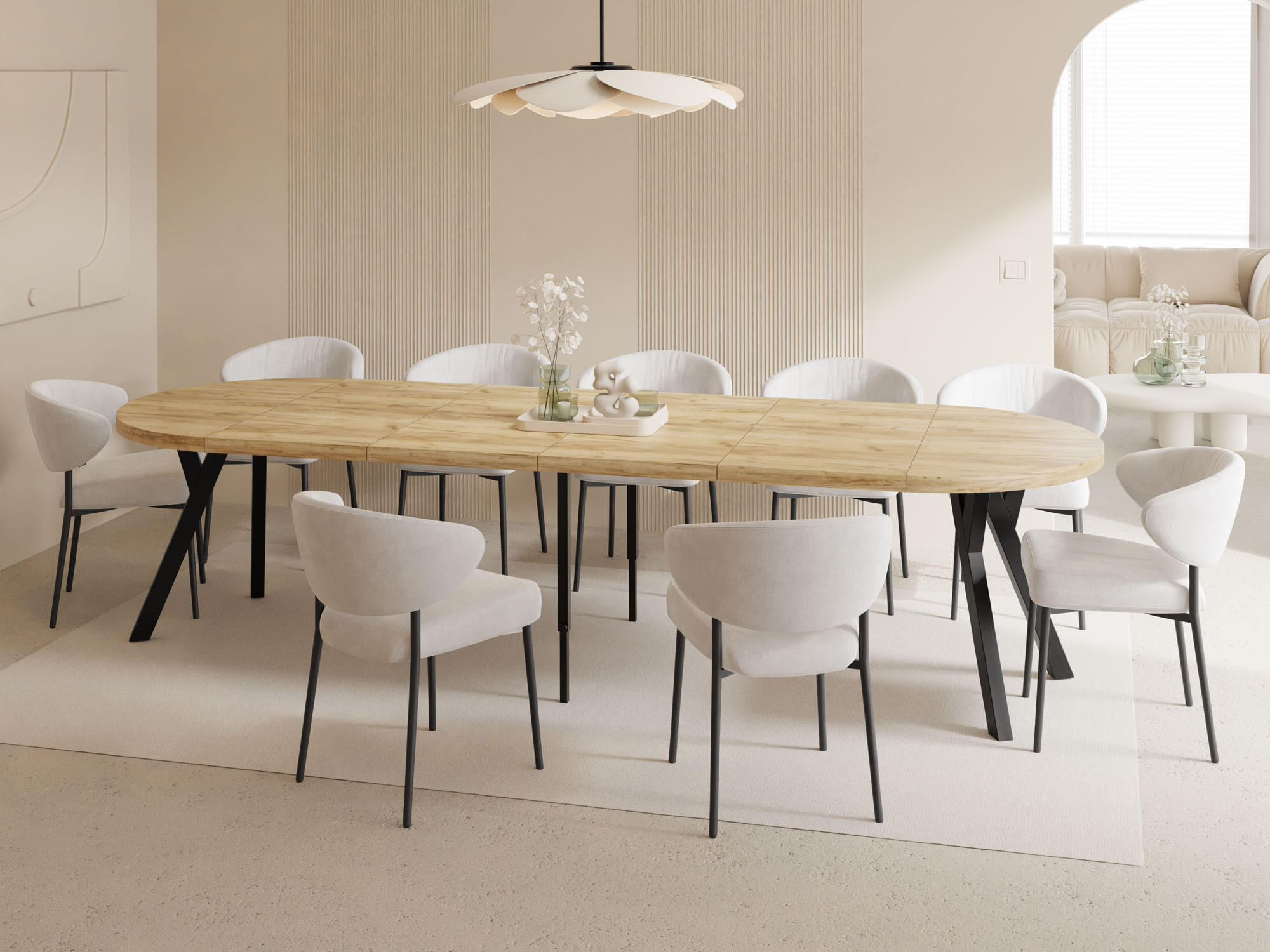 ESSTISCH Twixy XXL groß rund oval ausziehbar, Eiche Hell Braun 100-300/100/76 cm - Eiche Wotan/Schwarz, Holz/Holzwerkstoff (100/100/76cm) - WFL GROUP