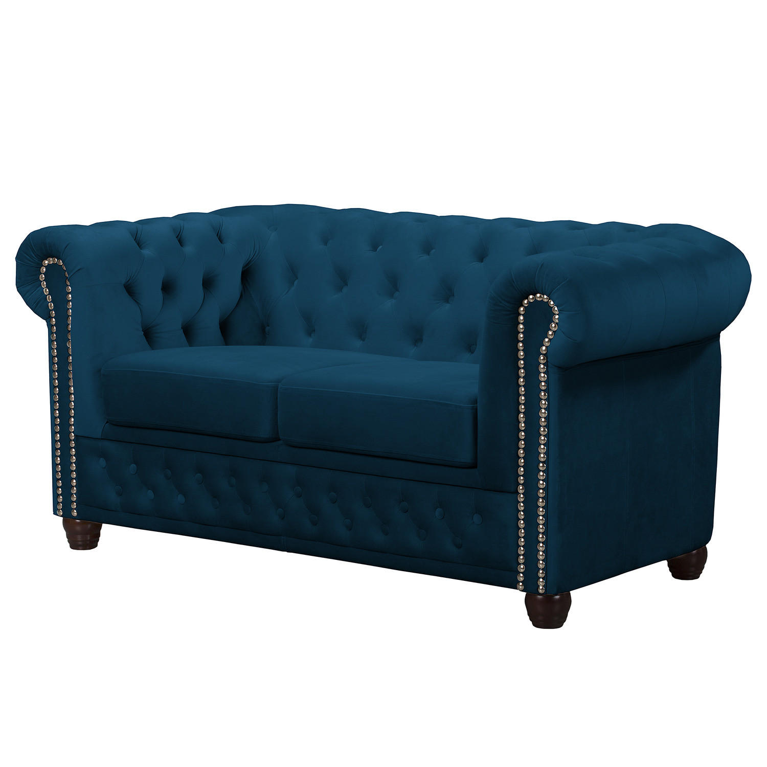 2-SITZER SOFA - Buchefarben/Dunkelblau, Buchenholz/Textil (148/72/86cm) - home24