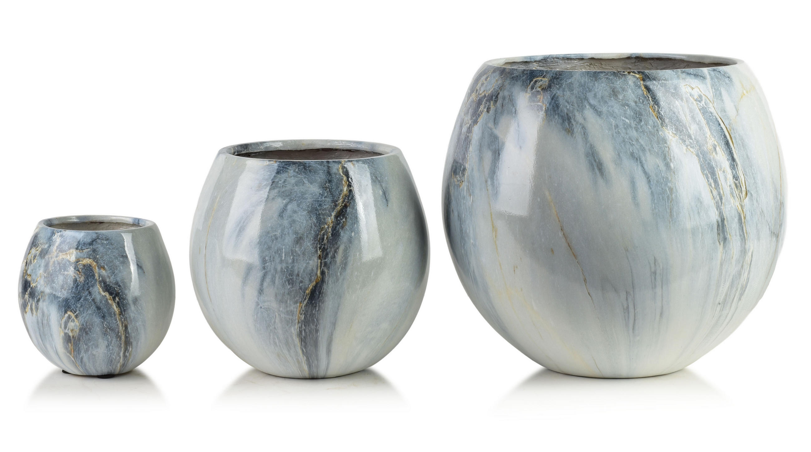 BLUMENTOPF Neva 3er Set Blau 42.5/42.5/39 cm Keramik - Blau, Keramik (42.5/39/42.5cm) - Mondex