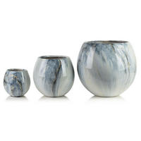 BLUMENTOPF Neva 3er Set Blau 42.5/42.5/39 cm Keramik - Blau, Keramik (42.5/39/42.5cm) - Mondex