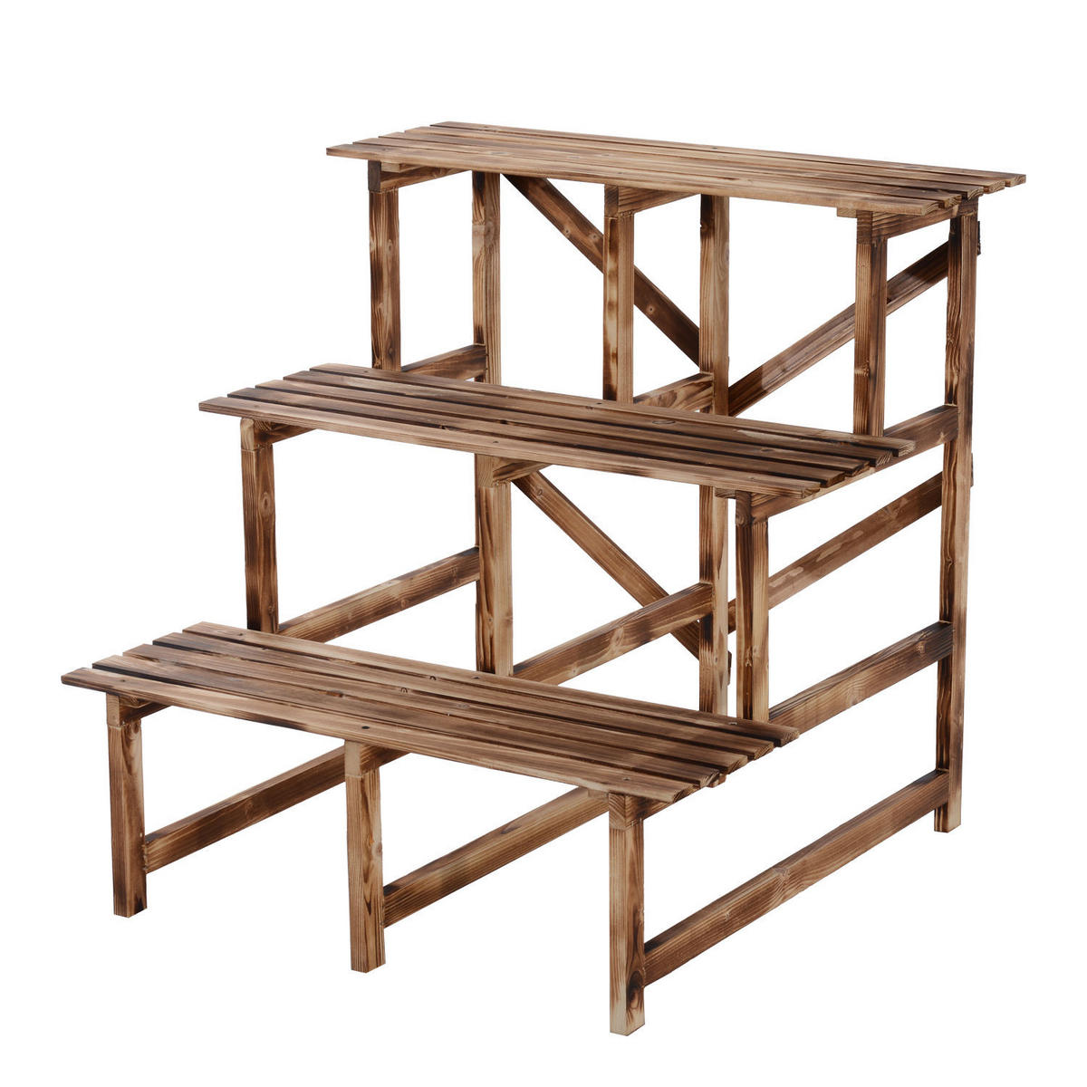 PFLANZENTREPPE Blumentreppe Blumenregal Pflanzregal, 3 Stufen, Tannenholz, Verkohlt - Dunkelbraun, Holz (80/78/80cm) - Outsunny