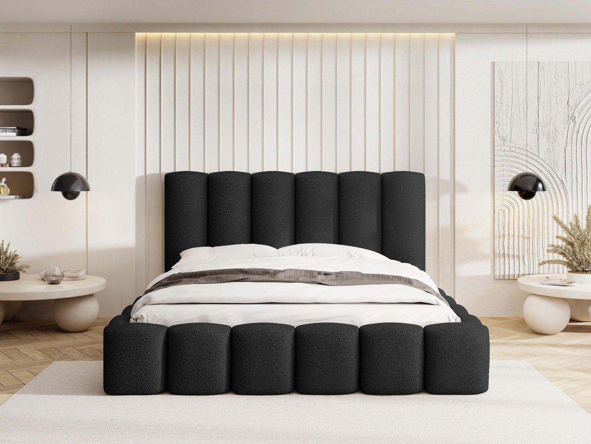 POLSTERBETT Serenity mit Bettkasten, Schwarz Boucle 120x200 cm - Birkefarben/Schwarz, Holzwerkstoff/Kunststoff (120/200cm) - WFL GROUP