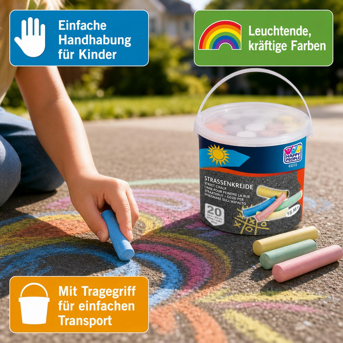 STRASSENKREIDE Eimer - Multicolor, Stein (12/12/12cm) - HappyPeople