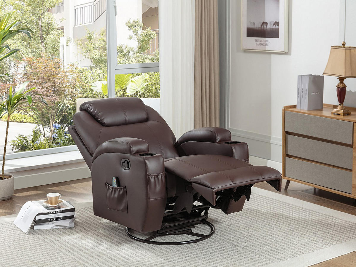 MASSAGESESSEL - Kunstleder - Braun - SILVANO - Braun, Leder (82/105/95cm) - Vente-Unique