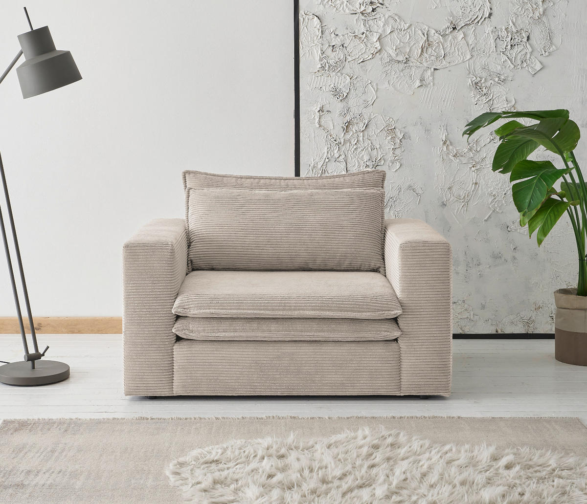 LOVESEAT beige Cord, Loungesessel 125 cm - Beige, Holz/Kunststoff (125/83/91cm) - Furn.Design