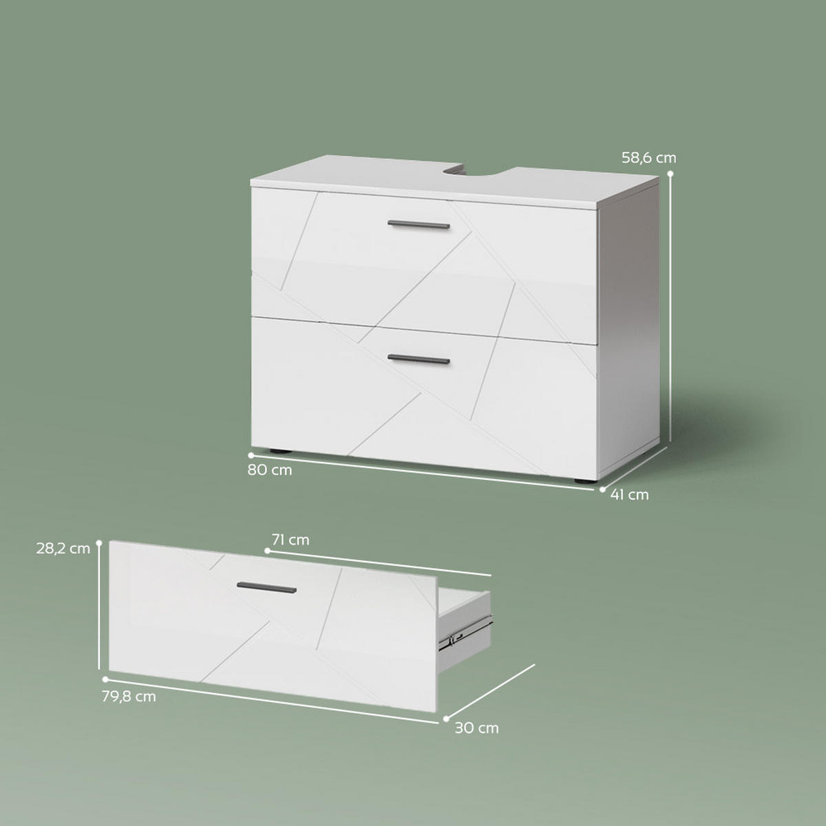 WASCHBECKENUNTERSCHRANK Ronco Weiß Hochglanz 80 x 58.6 cm - Weiß Hochglanz/Weiß, Holzwerkstoff (80/58.6/41cm) - Livinity®