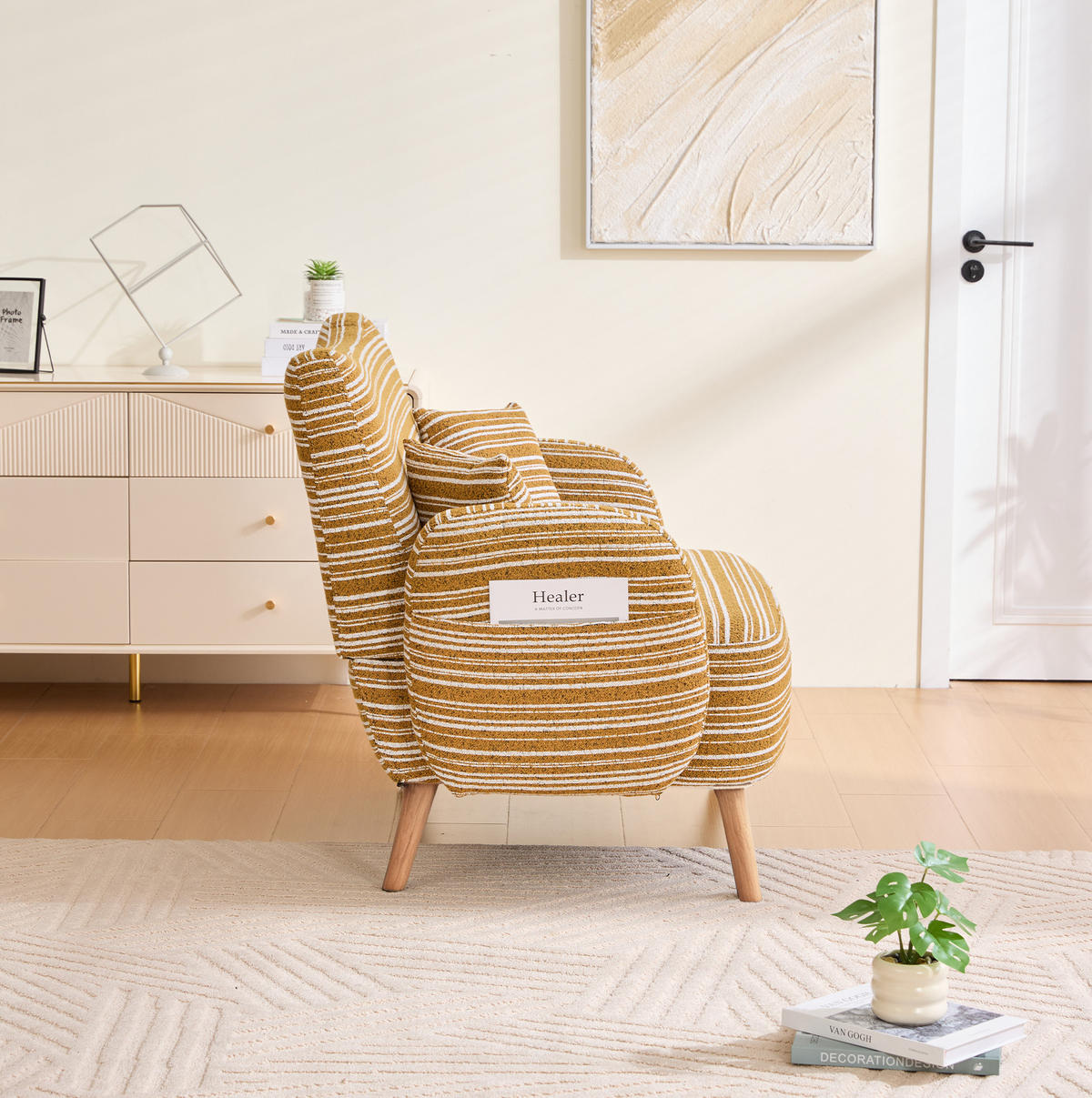 2-SITZER-SOFA aus Bouclé 121x81,5x87 cm in Senfgelb mit Seitentaschen - Gelb, Textil (81.5/87/121cm) - Modfu