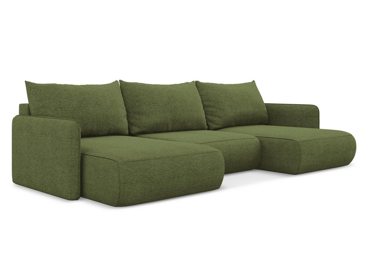 WOHNLANDSCHAFT Chenille Stoff Grün - Dunkelgrün/Schwarz, Kunststoff/Textil (290/86/148cm) - Makamii