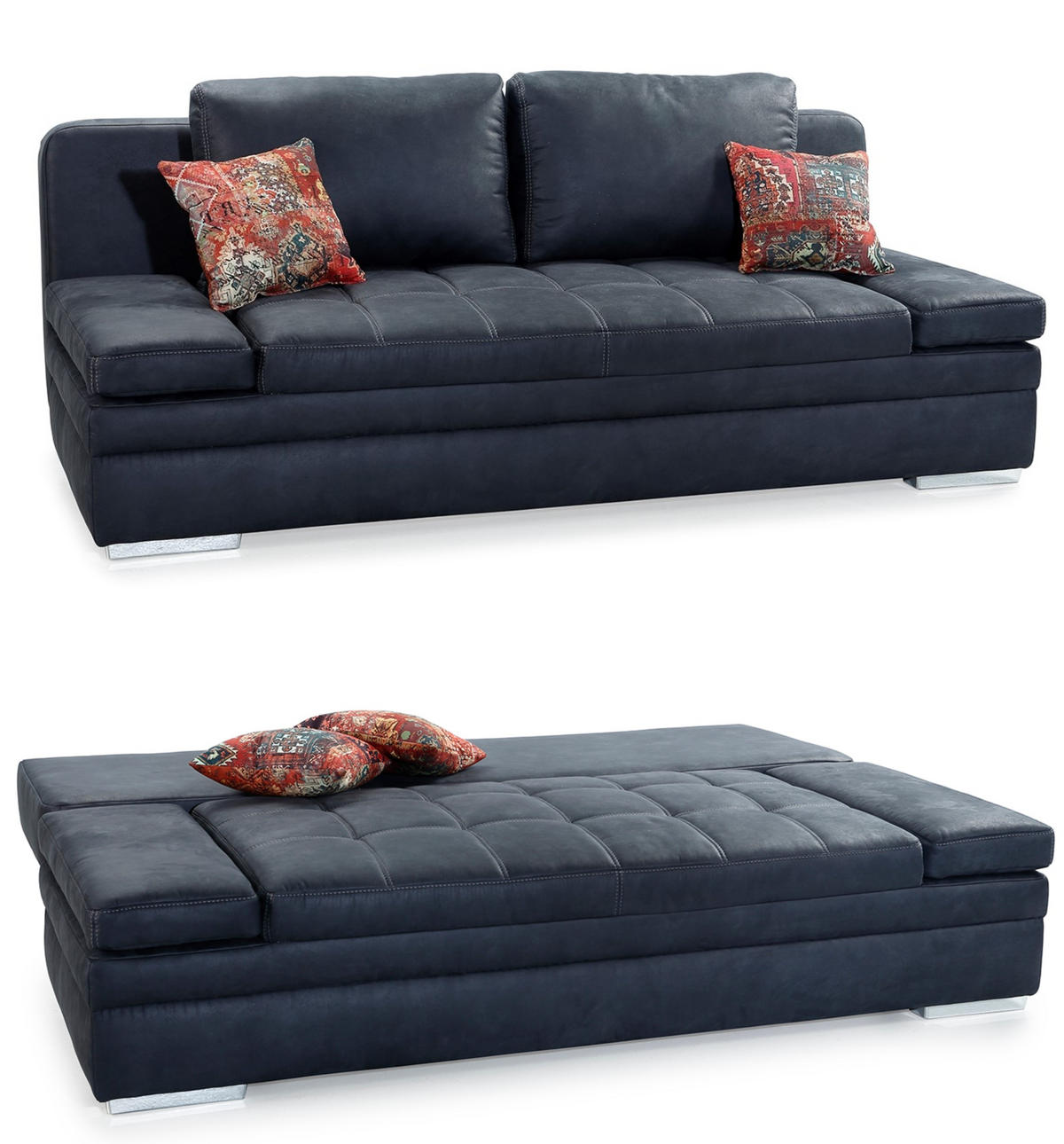 SCHLAFSOFA mit Bettkasten, Wellenfederung, Armlehnen verstellbar B200/T100/H84 cm, Liegefl.148x200 cm, Antikleder-Optik Mikrofaser Anthrazit / 15118 - Chromfarben/Anthrazit, Textil/Metall (200/84/100cm) - luma-home