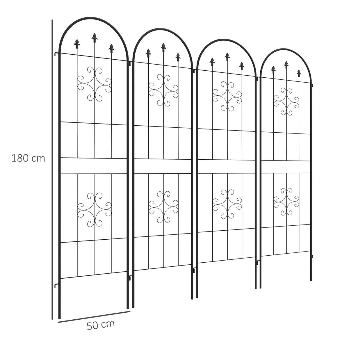 RANKGITTER DE-18328 4er-Set für Kletterpflanzen, 180 cm hoch Schwarz - Schwarz, Metall (1/180/50cm) - ComfortXL