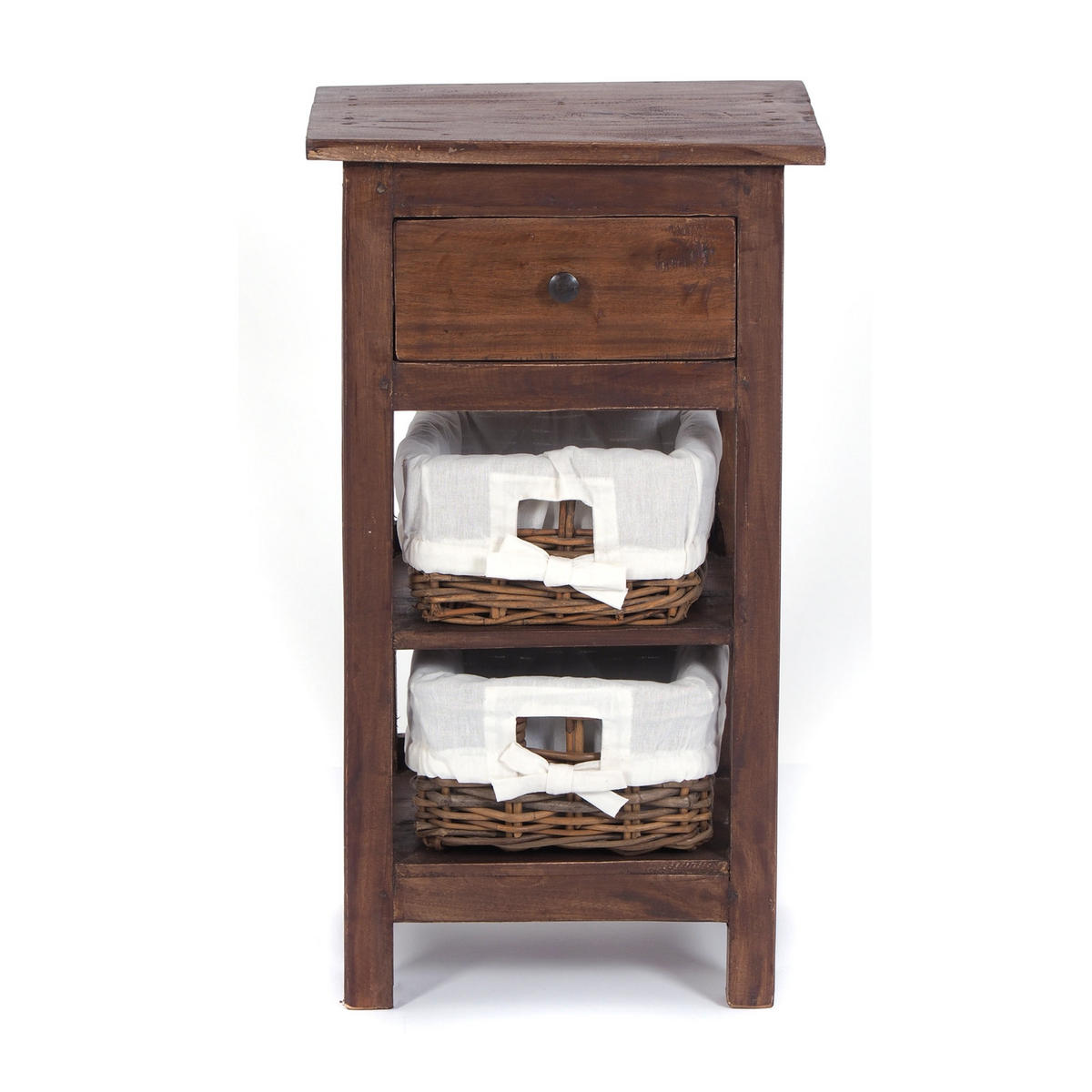 TELEFONTISCH RATTAN 70 mit 2 Rattan-Körben und Schublade, Mahagoni massiv 02 hellbraun - Hellbraun, Holz (28/38/70cm) - DESIGN DELIGHTS