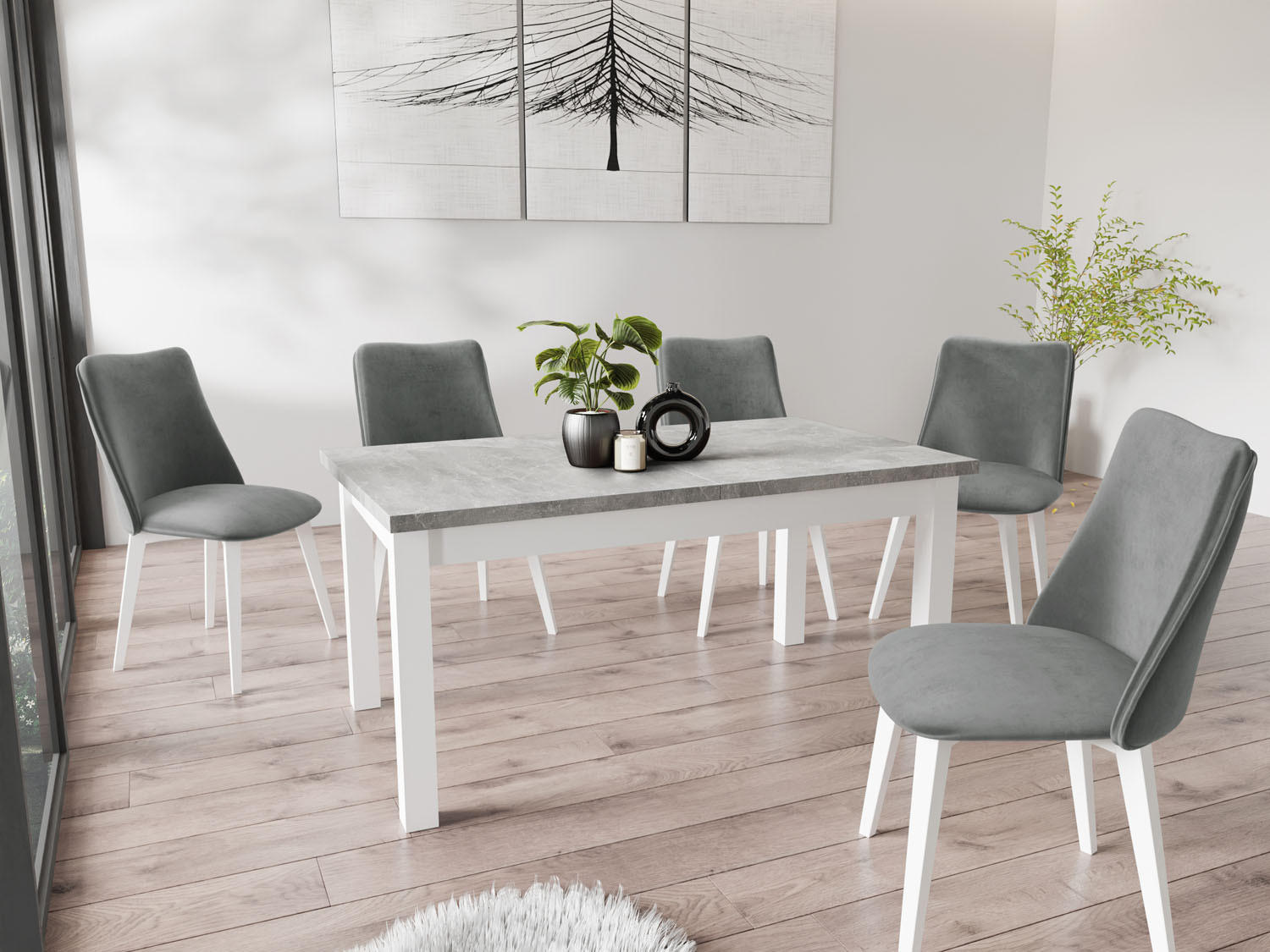 ESSTISCH Molly rechteckig ausziehbar, Grauer Beton 120-160/67/75 cm - Hellgrau/Weiß, Holz/Holzwerkstoff (120/67/75cm) - WFL GROUP