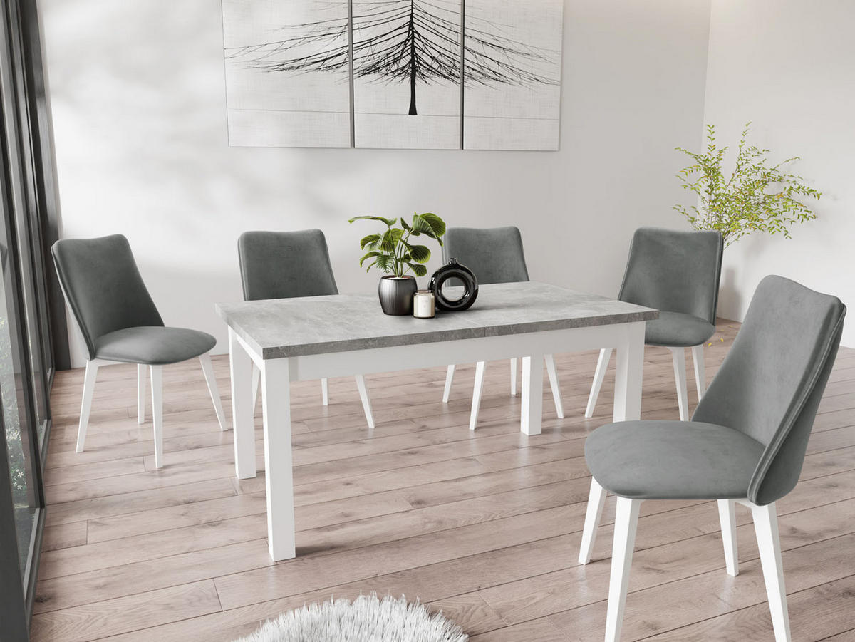 ESSTISCH Molly rechteckig ausziehbar, Grauer Beton 120-160/67/75 cm - Hellgrau/Weiß, Holz/Holzwerkstoff (120/67/75cm) - WFL GROUP