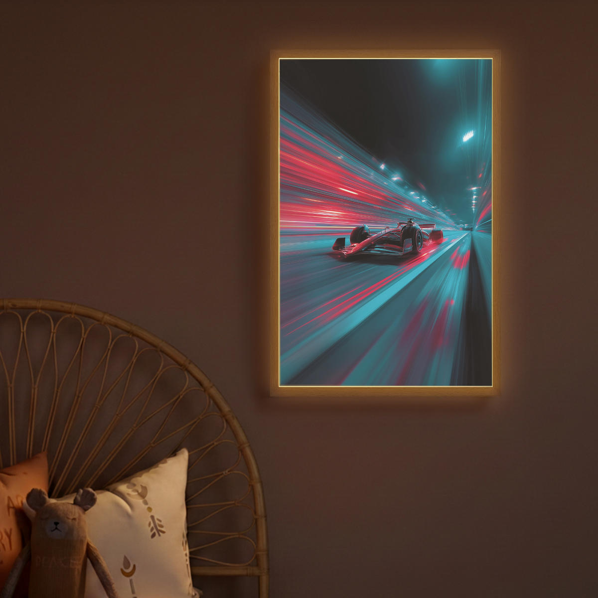 DOBÍJECÍ NOČNÍ LAMPIČKA Závodní auto - Červená - Rychlost 40x60 cm - tyrkysová, kompozitní dřevo (8/40/60cm) - OnlyWow