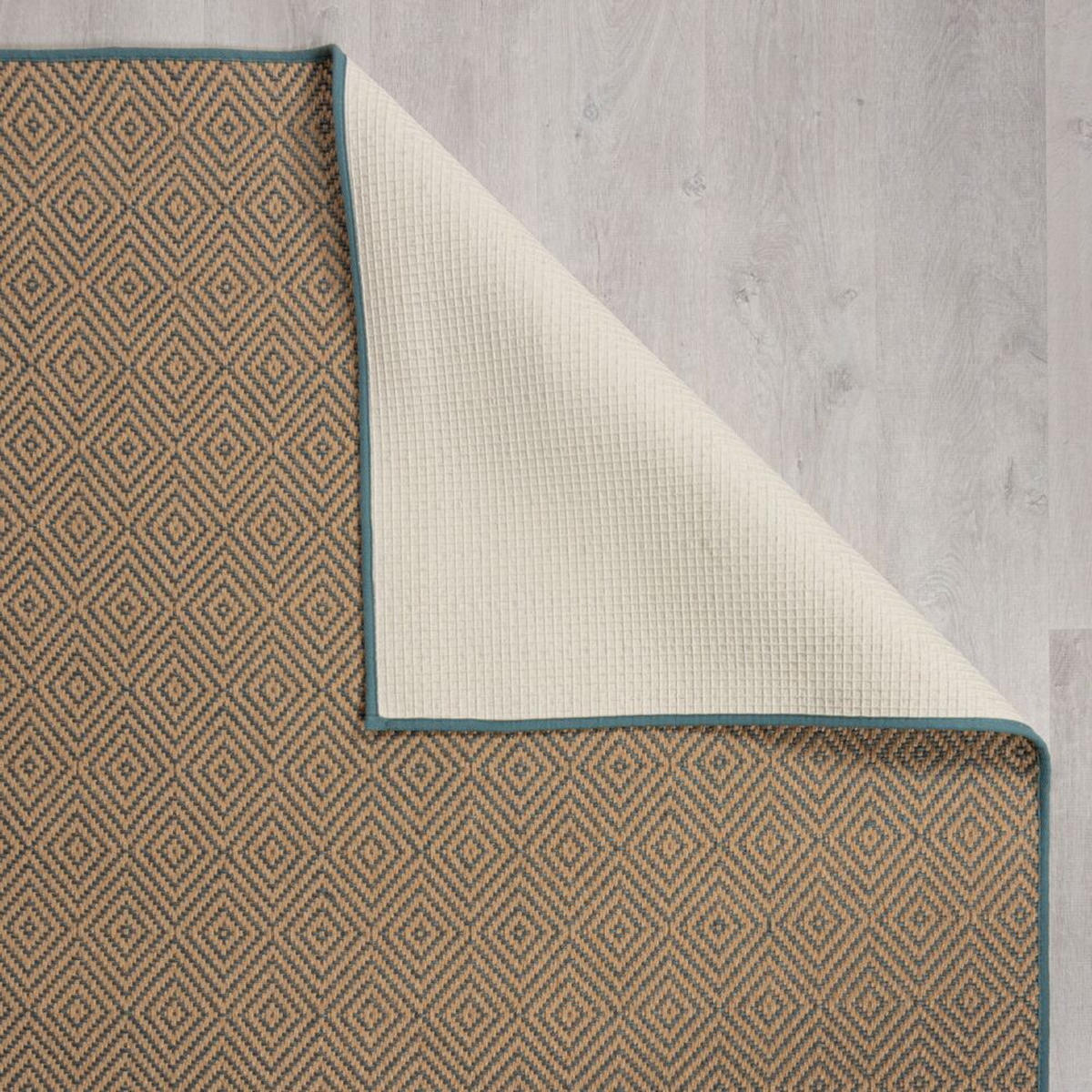 TEPPICH Jute Geometrisch-Design CARRON, Braun-Blau 60x800 cm - Blau/Braun, Naturmaterialien (60/800cm) - KADIMA DESIGN