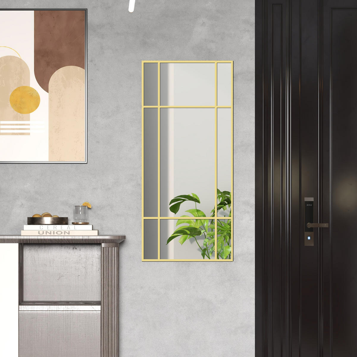 WANDSPIEGEL DE-14265 Fenster-Design, 4 Haken Gold - Goldfarben, Glas (110/50/2cm) - ComfortXL