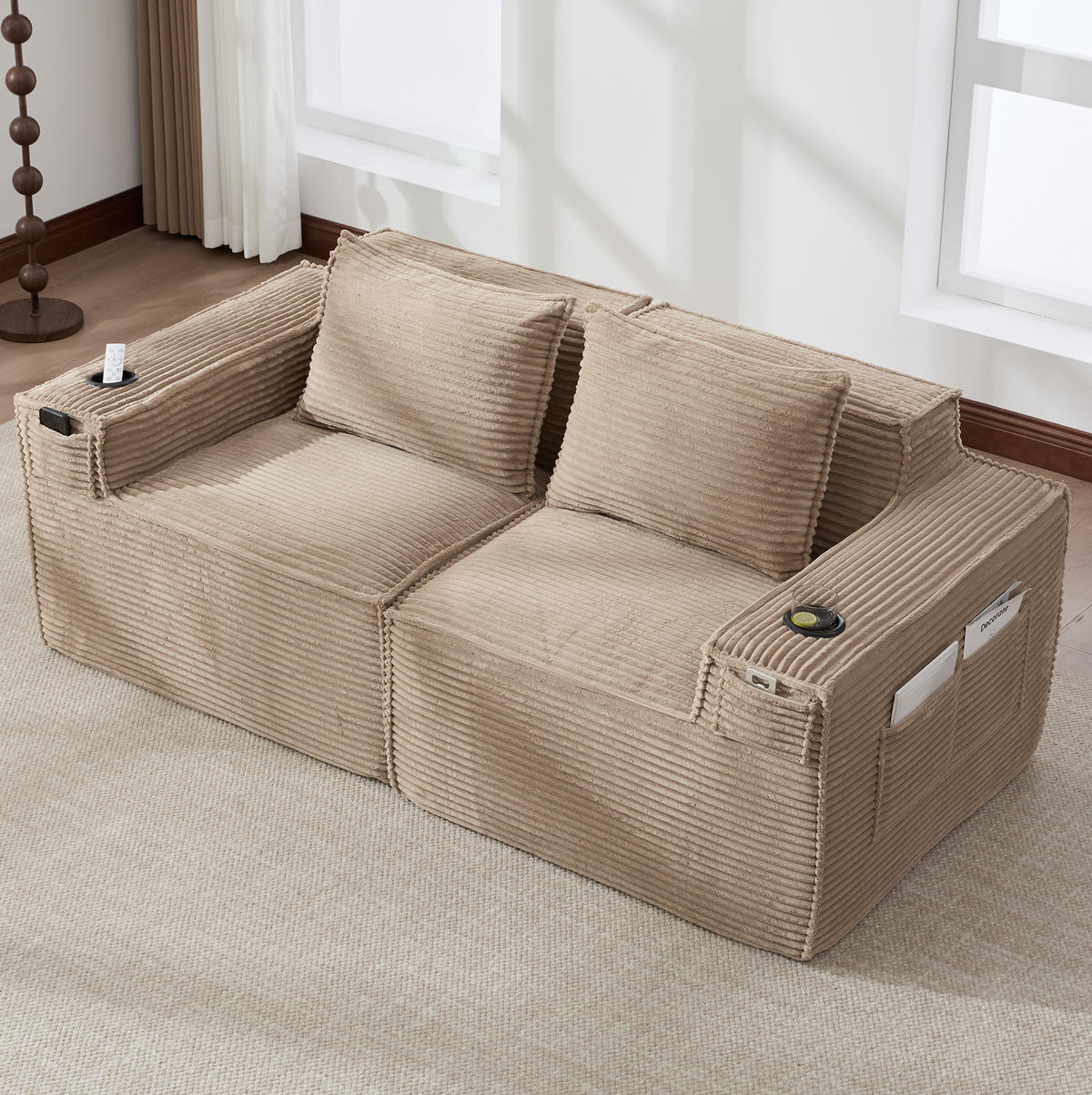 SOFA modulares 2-Sitzer 188 x 90 x 75 cm Cord Khaki - Braun, Kunststoff (188/75/90cm) - Meubliv