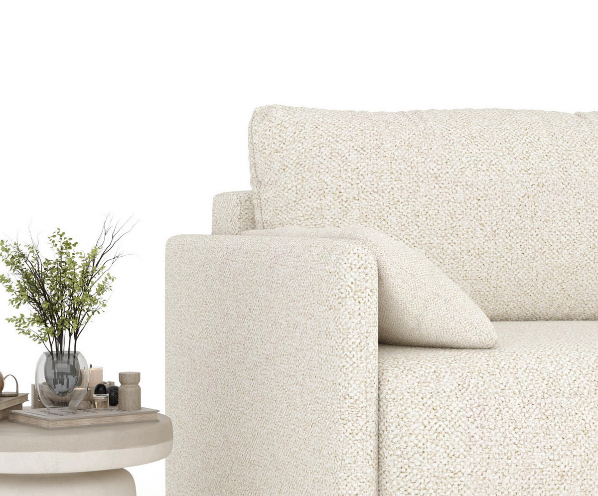 SCHLAFSOFA MIT ECKSOFA-FUNKTION Nappa Creme Plüschstoff - Creme/Schwarz, Holz/Holzwerkstoff (215/100/112cm) - Maison de Reve