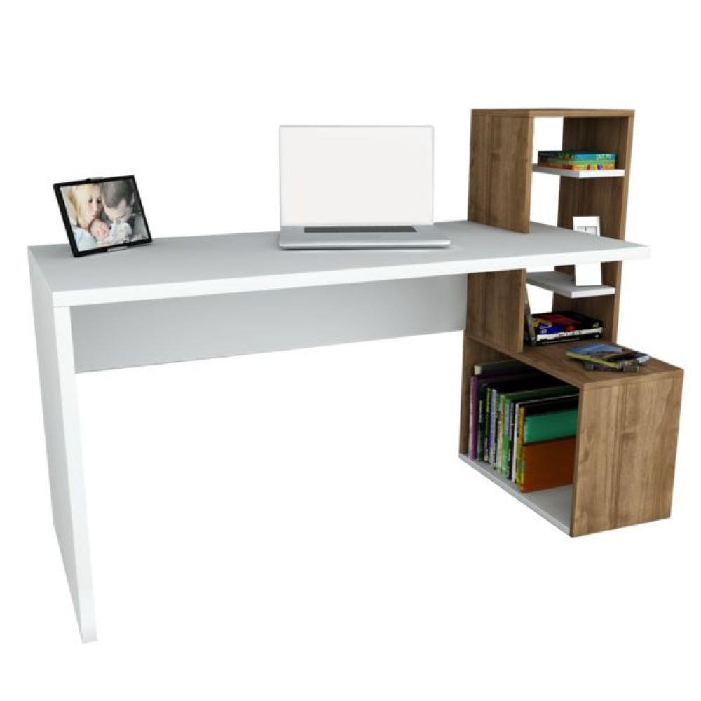 moebel17 SCHREIBTISCH Weiß, Walnuss 120cm × 60cm × 73cm