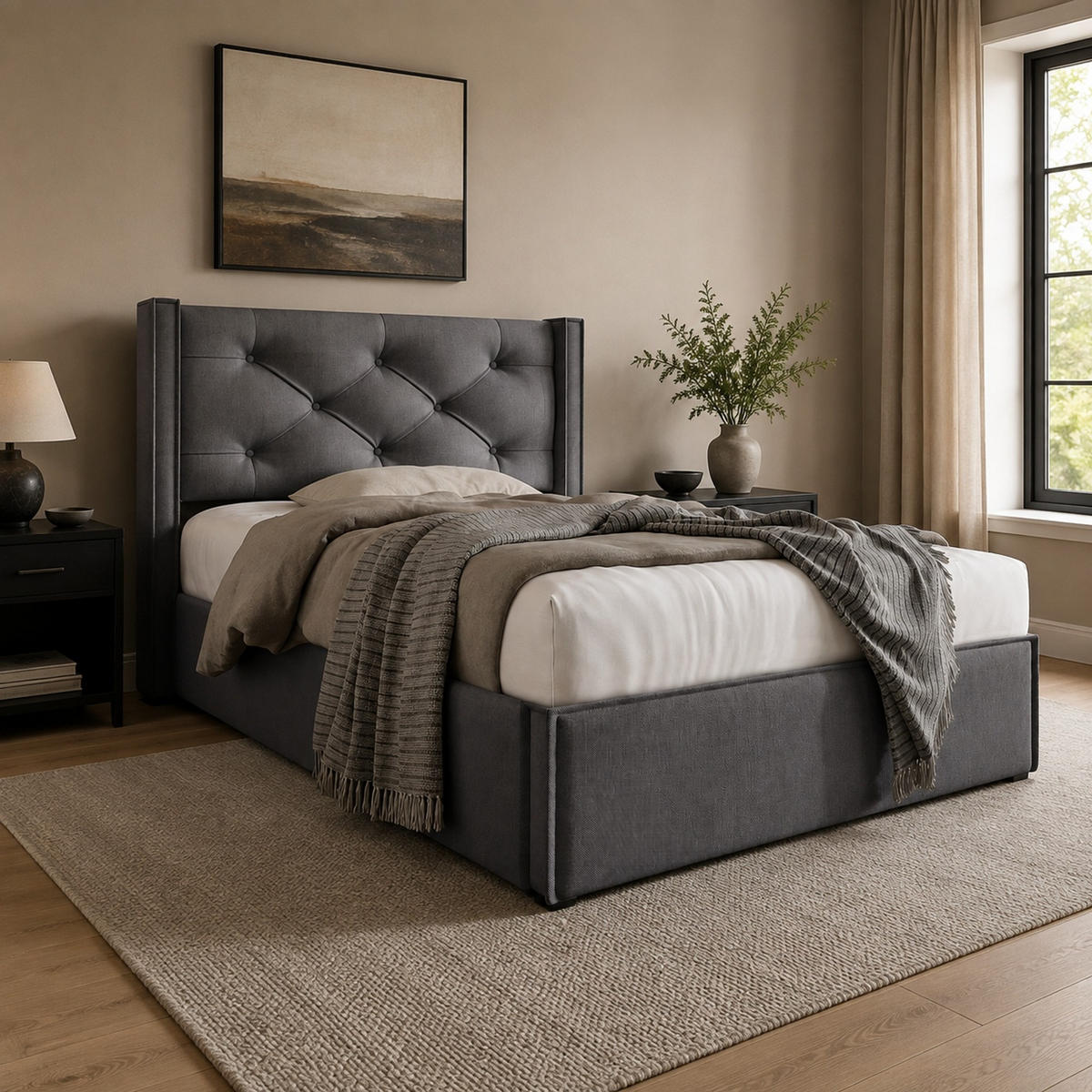POLSTERBETT 90/200 mit Bettkasten und hydraulischem Lattenrost in Grau - Grau, Holzwerkstoff/Textil (90/200cm) - EVRYAE