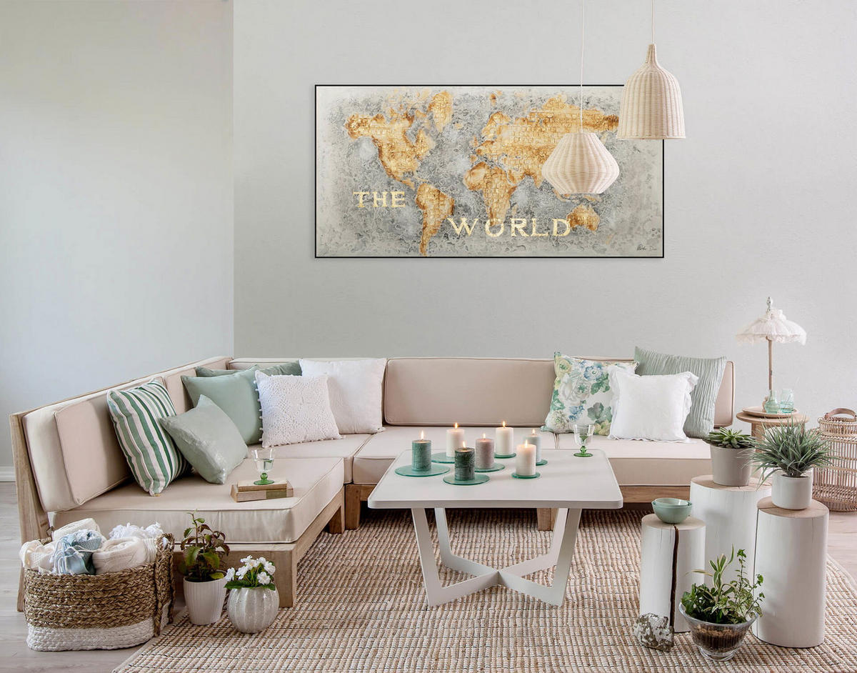 ACRYLBILD HANDGEMALT 140/70 cm - Goldfarben/Grau, Holz/Textil (140/70cm) - KUNSTLOFT