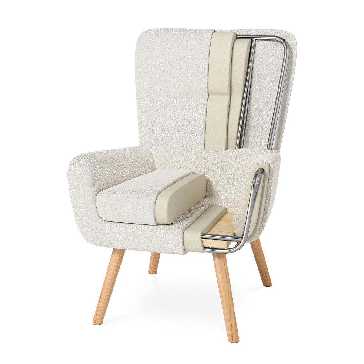 SESSEL Gaïa Moderner skandinavischer aus weißem Frotteestoff - Weiß/Akaziefarben, Holz/Textil (66.5/98/80.5cm) - Sicaan