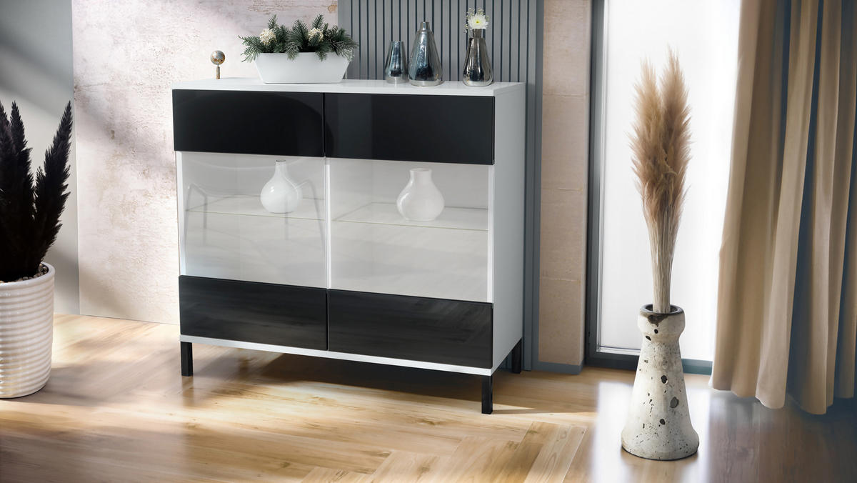KOMMODE Bari Schwarz Hochglanz - Schwarz Hochglanz, Holzwerkstoff (92.5/83.5/35cm) - Vladon