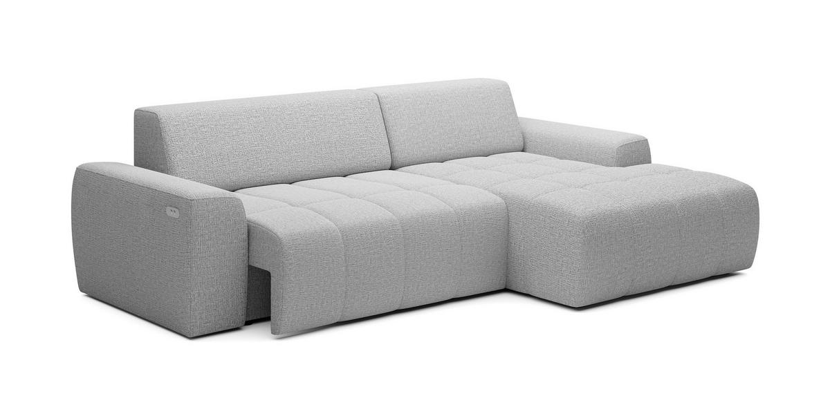 ECKSOFA Savio Freistehend, mit Abriebfestem Kansas-Stoff, Maße 265x172x81 cm, Ausziehbare Sitzfläche 206x92 cm, Rechte, – Esche - Silberfarben, Holz/Textil (265/172cm) - DomoHome