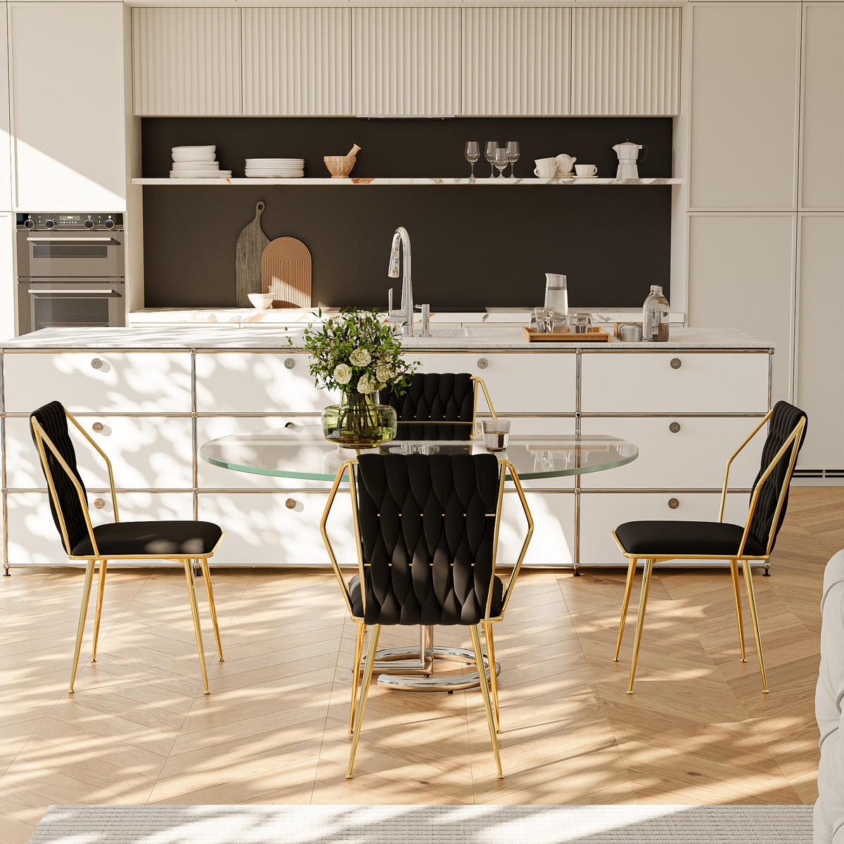 ESSZIMMERSTUHL 2er Set aus Samt, Beige - Schwarz, Metall (44/84.5/44cm)