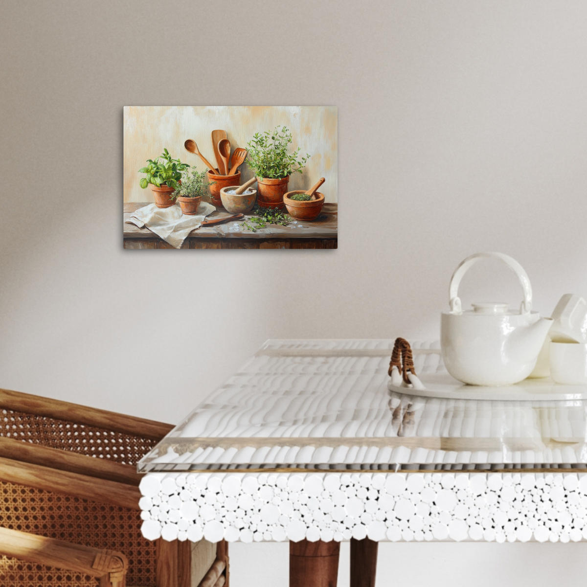 LEINWANDBILD Töpfe - Kräuter - Holz 30x20 cm - Terracotta, Textil (30/20cm) - MuchoWow