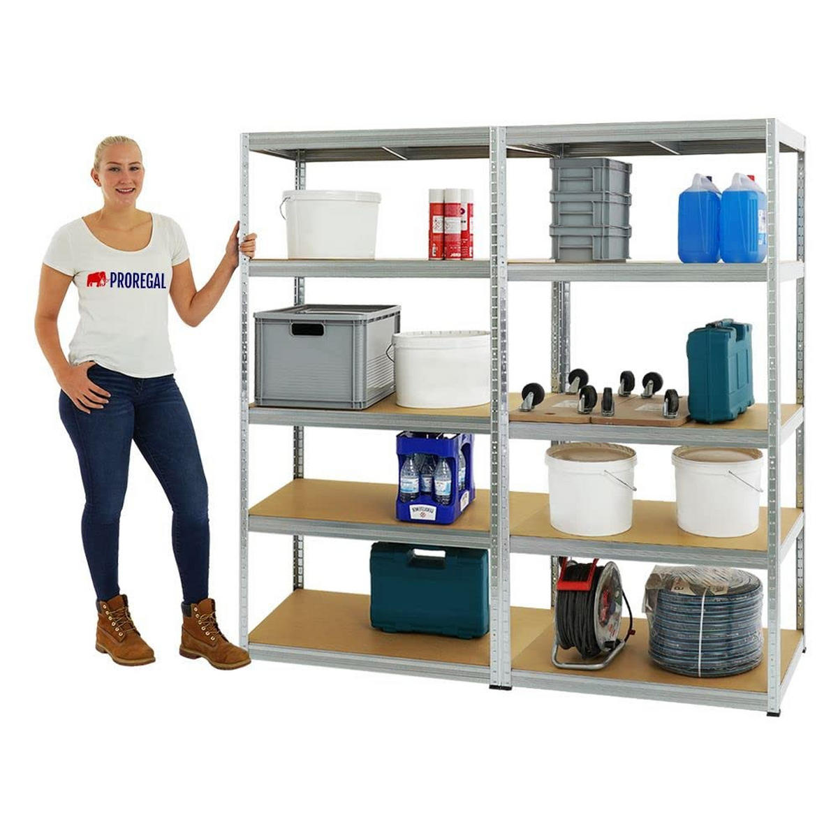 SCHWERLASTREGAL Slim Elephant M 2er-Set mit 2x 180x90x60 cm 5 Ebenen Fachlast 350 kg Verzinkt - Silberfarben, Metall (180/180/60cm) - PROREGAL