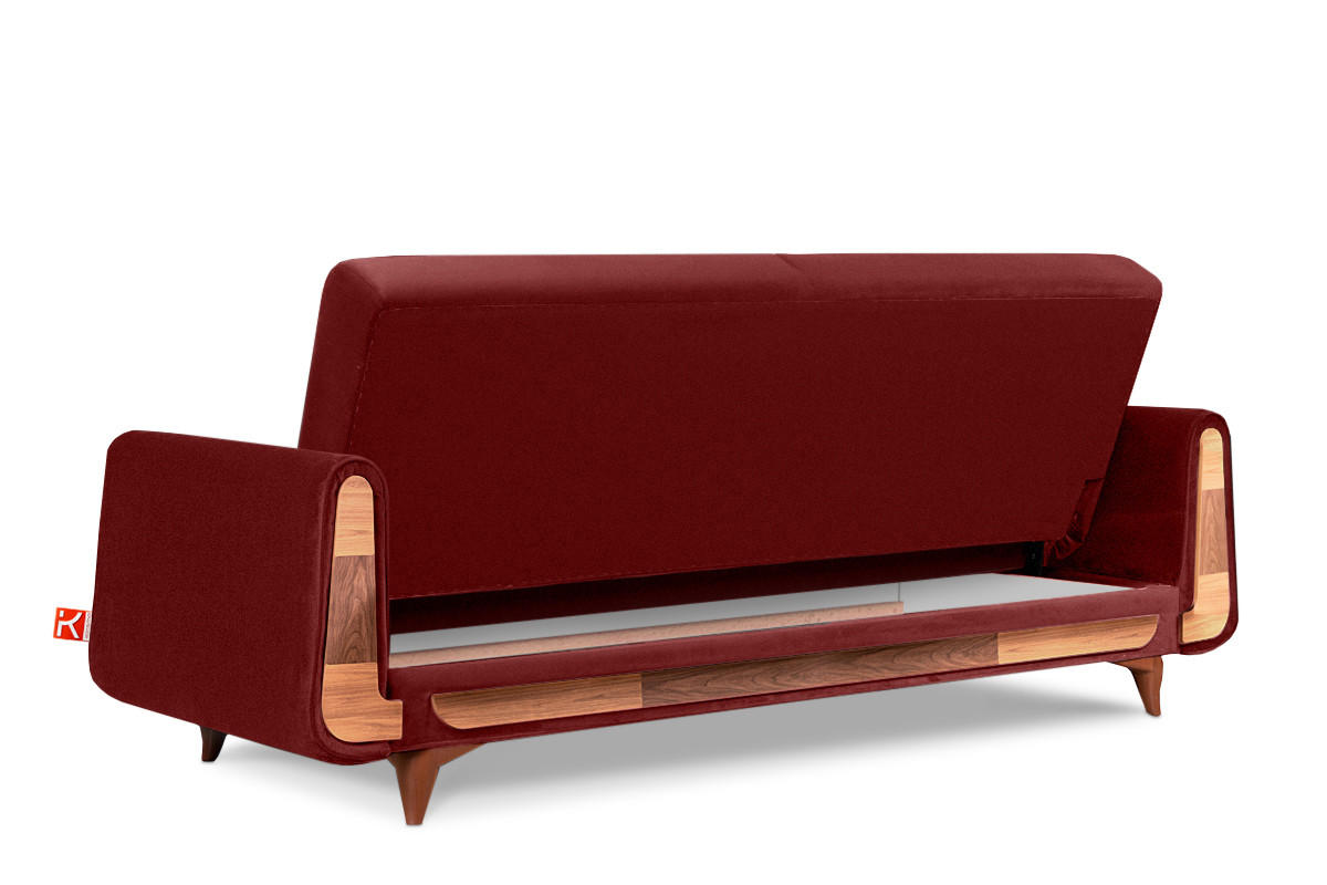 3-SITZER-SCHLAFSOFA GUSTAVO mit Armlehnen, rot - Dunkelbraun/Braun, Holz/Holzwerkstoff (230/98/98cm) - KONSIMO®