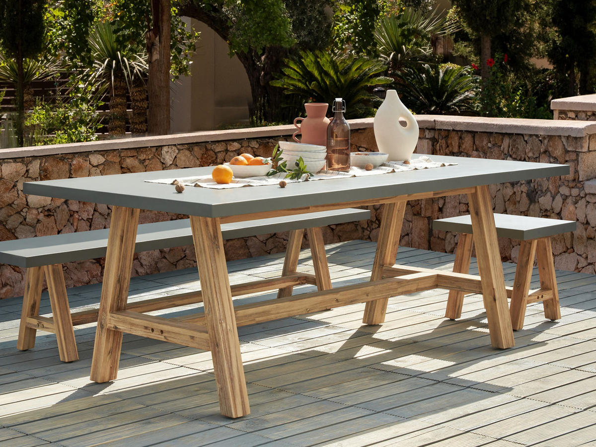 GARTENTISCH Grau Tonnare - Hellbraun/Grau, Stein (100/200/75cm) - Beliani